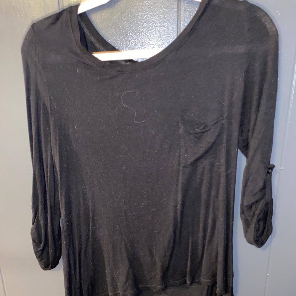 Black 3/4 sleeve blouse with chest pocket. Size M